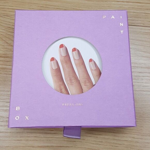 PAINTBOX Press on Nails Blush Pink Coral Colorblock Medium Length TWOSOME - Picture 2 of 5
